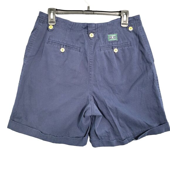 LAUREN RALPH LAUREN Blue Gold Button High Rise Cuffed Twill Chino Shorts SIZE 10 - Picture 2 of 14